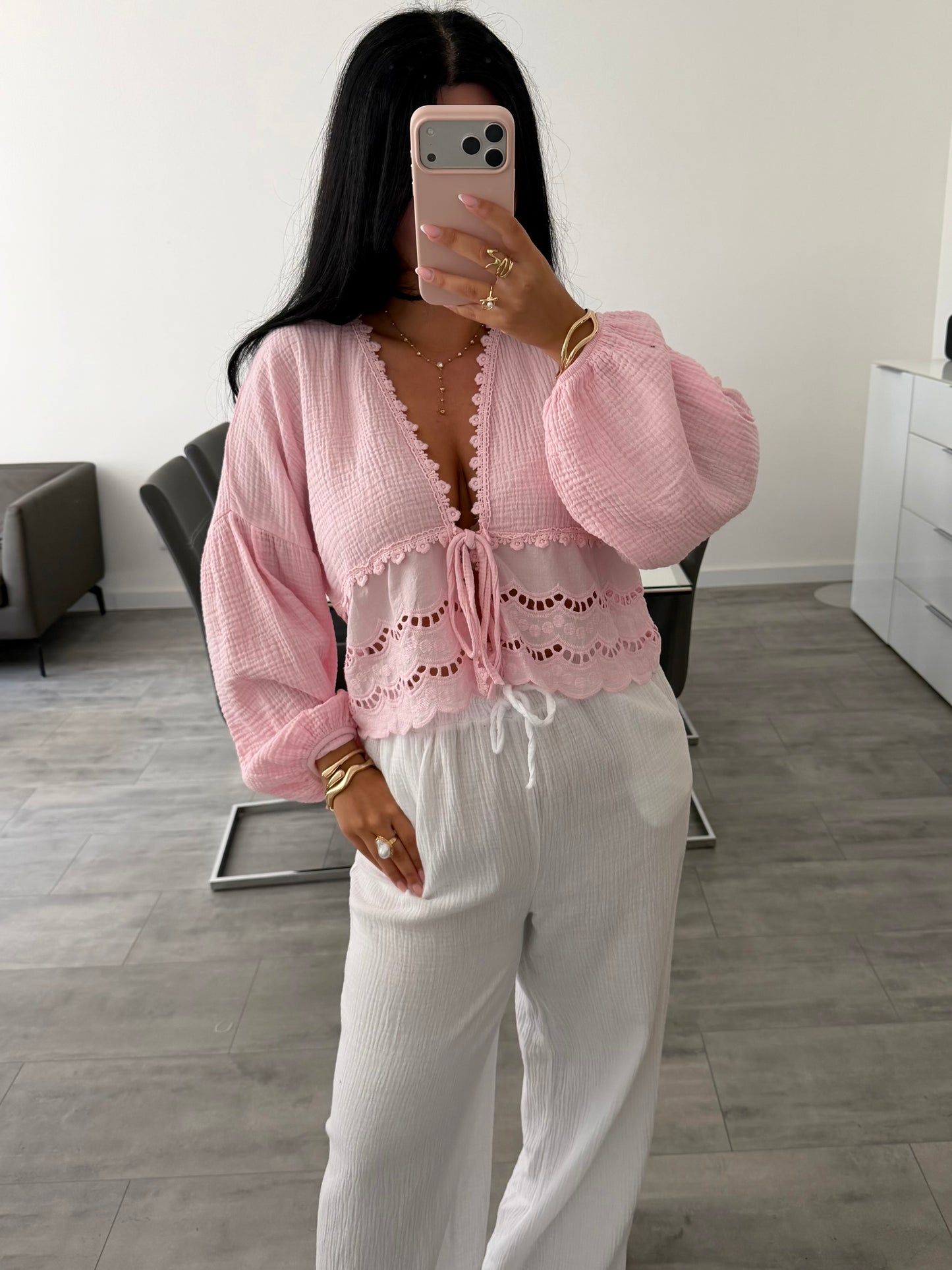 MUSSELIN BLUSE MIT SPITZE MALIA