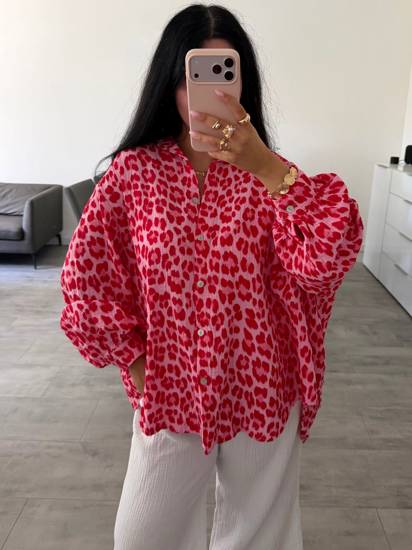 OVERSIZE MUSSELIN BLUSE LEOPRINT