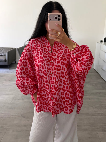 OVERSIZE MUSSELIN BLUSE LEOPRINT
