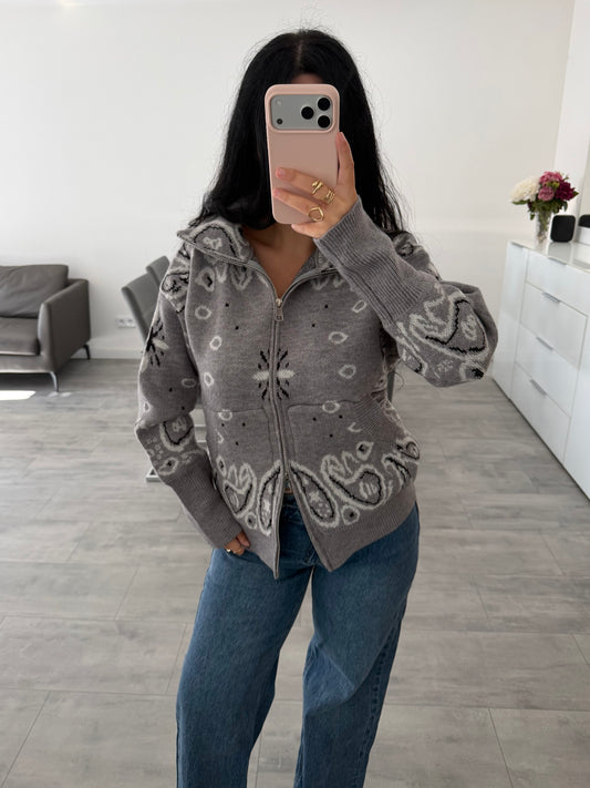 PAISLEY ZIP-STRICKJACKE GRAU Musselin kaufen | Miss Nova