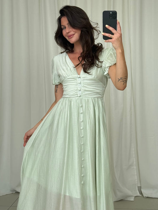MAXIKLEID MIT KNOPFLEISTE ALVINA Musselin kaufen | Miss Nova