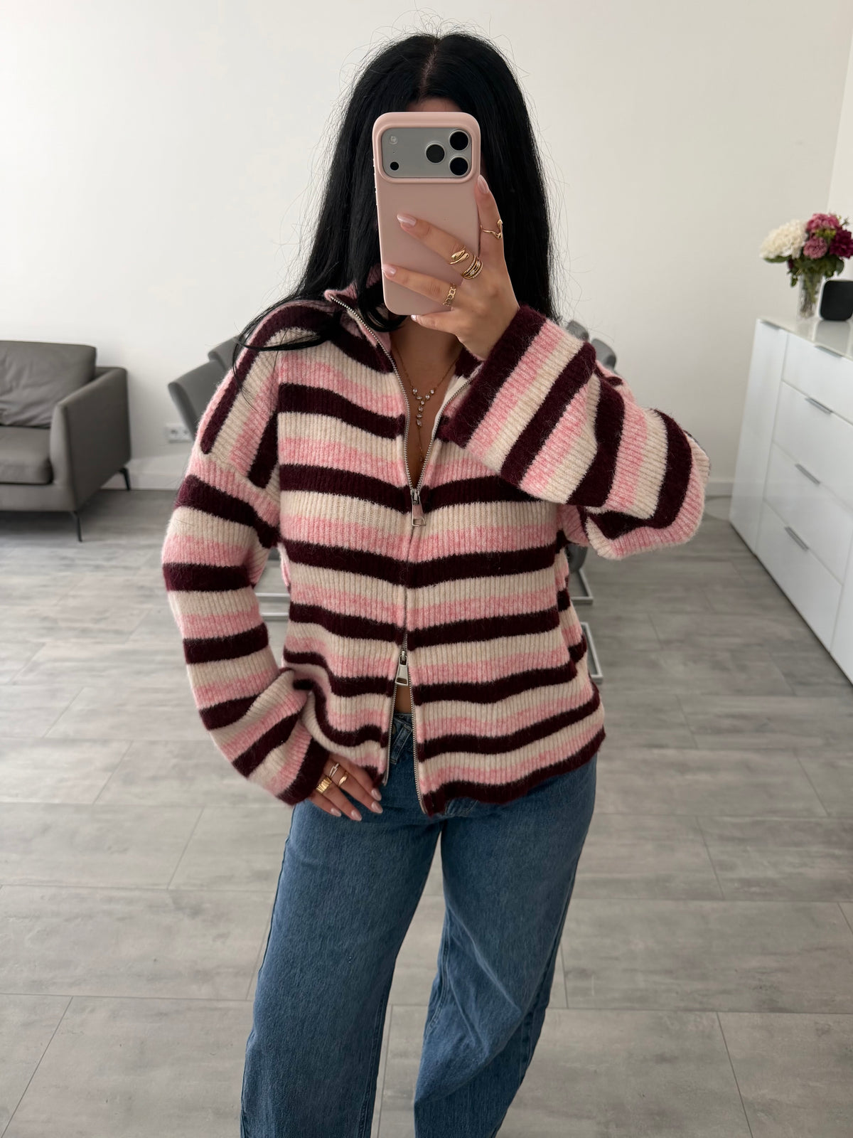 ZIP STRICKJACKE EMILY STREIFEN