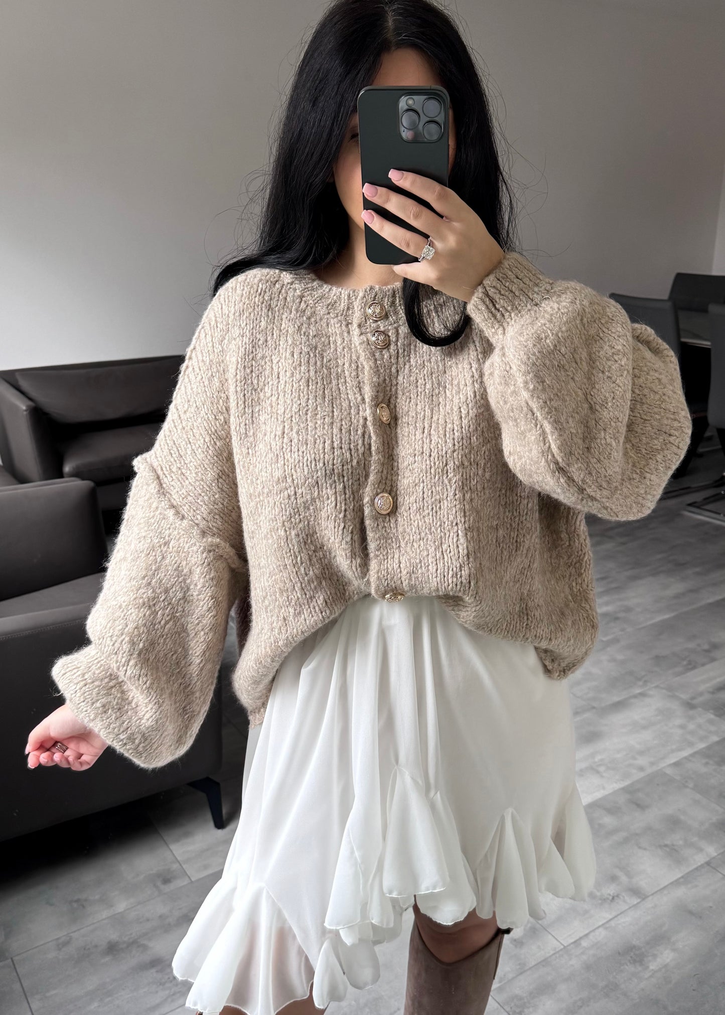 CARDIGAN FINA KURZ TAUPE
