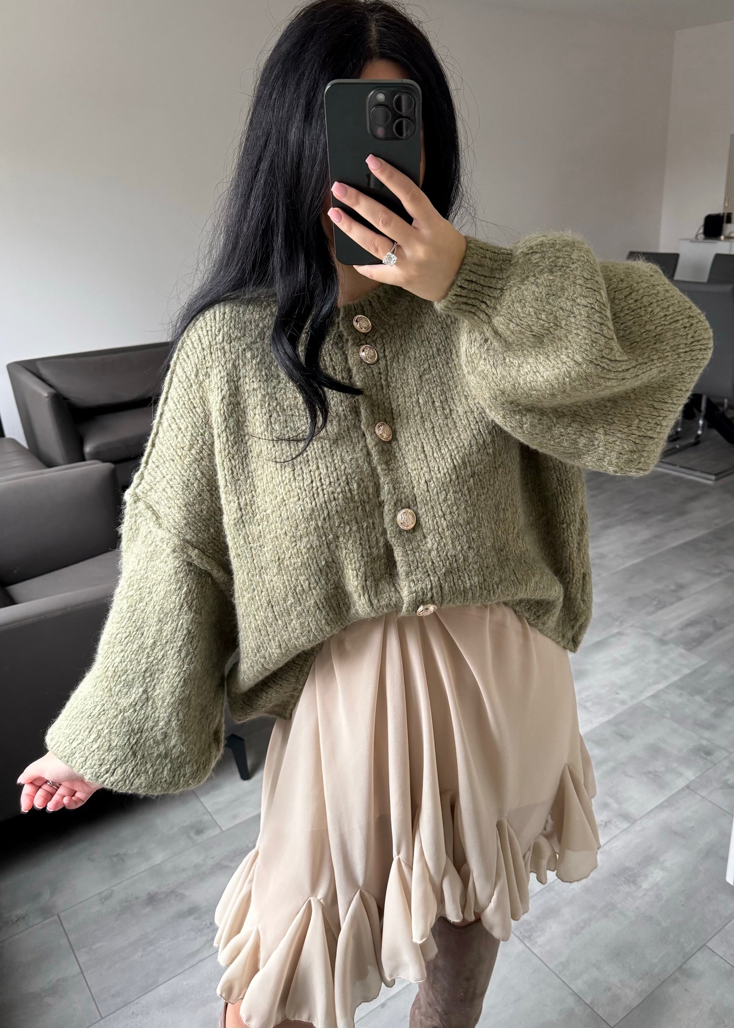 CARDIGAN FINA KURZ KHAKI