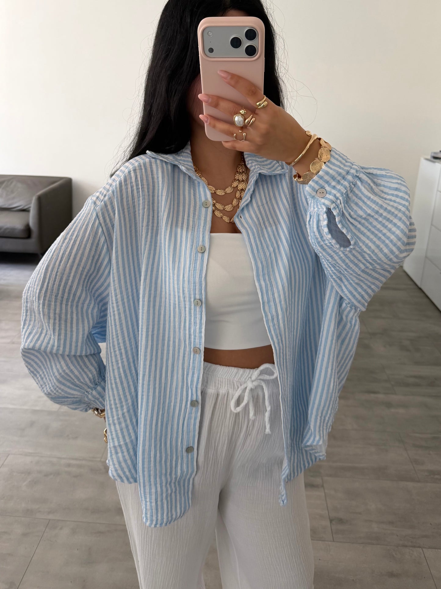 MUSSELIN BLUSE ALMA STREIFEN