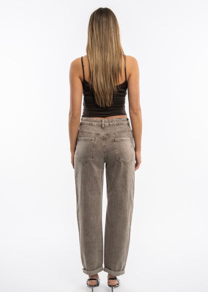 STRETCH MOM JEANS LANA TAUPE