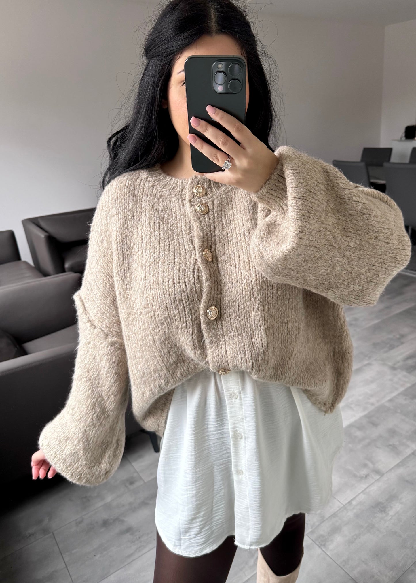 CARDIGAN FINA KURZ TAUPE