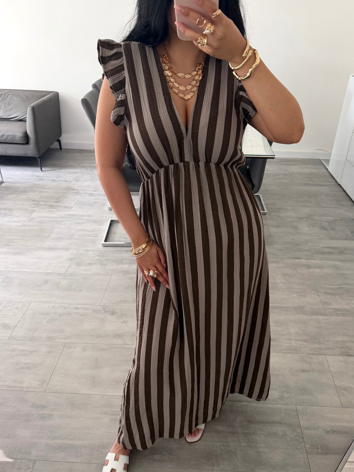 MUSSELIN KLEID MILENA GESTREIFT