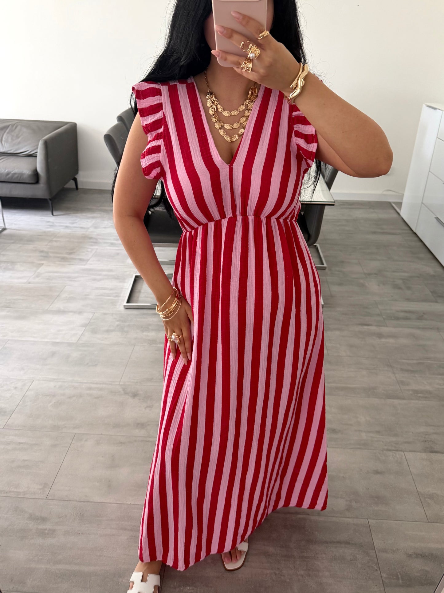 MUSSELIN KLEID MILENA GESTREIFT