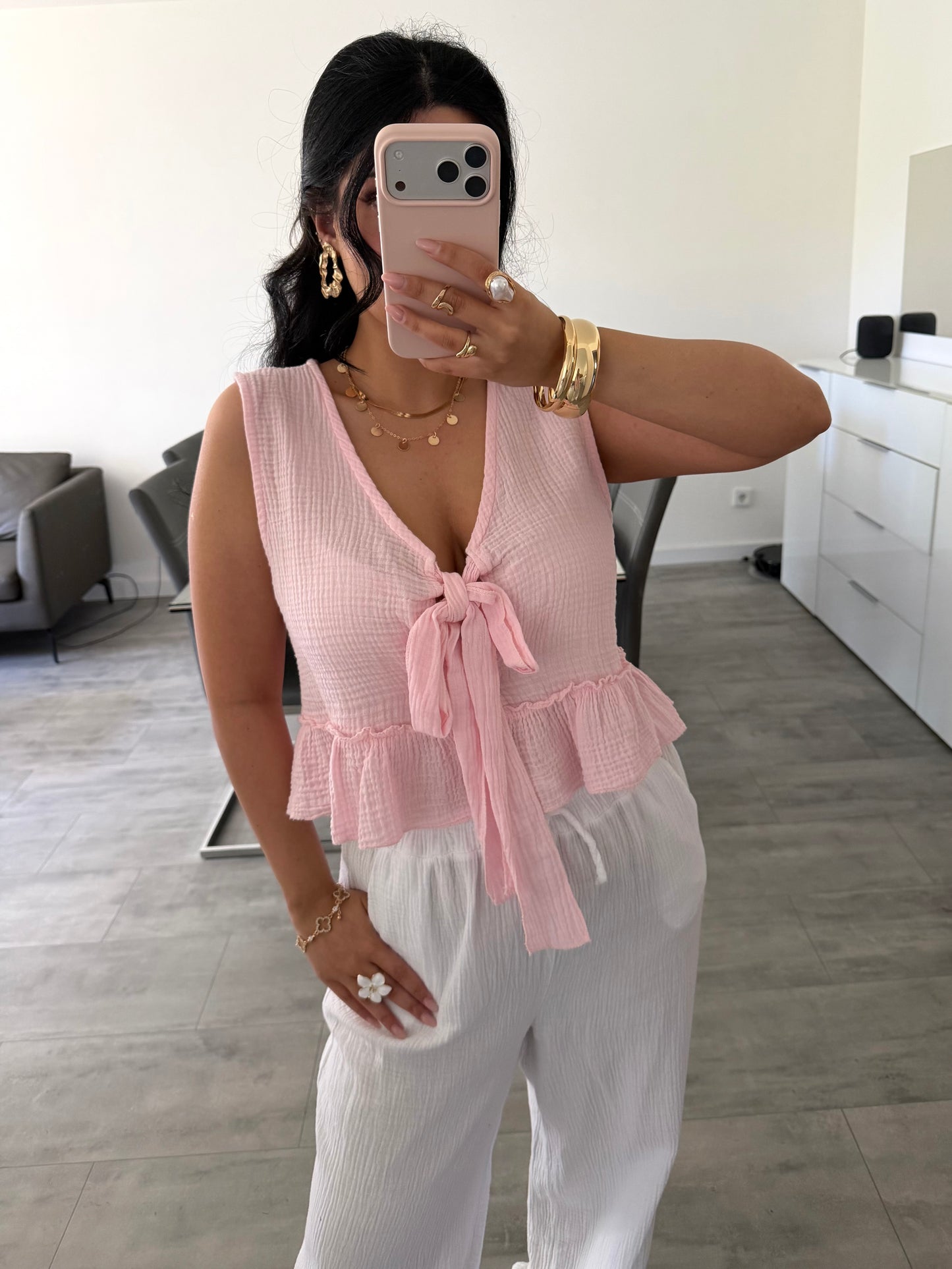 Musselin Top Talia Mit Schleife Detailansicht – MissNova