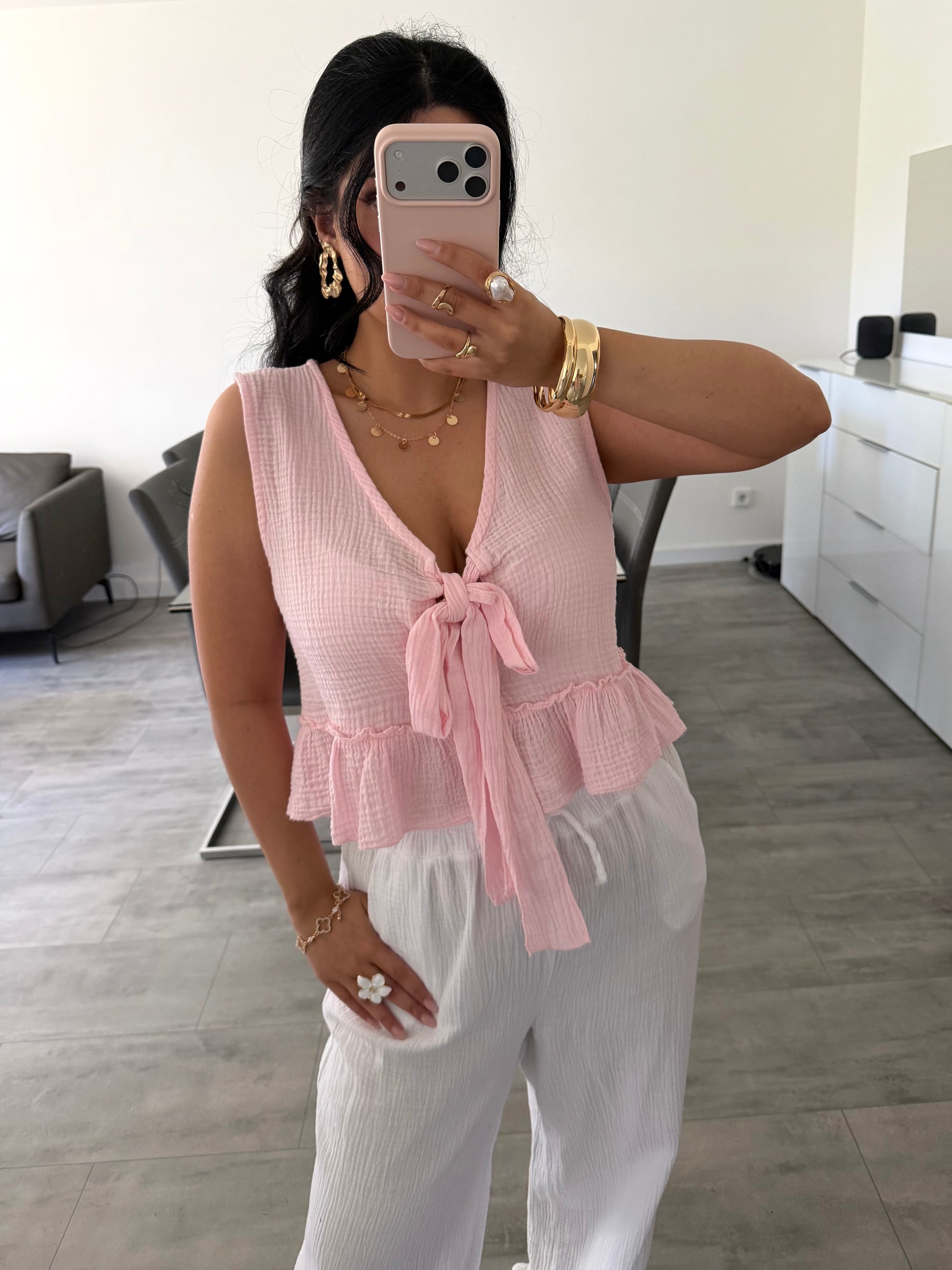 Musselin Top Talia Mit Schleife Detailansicht – MissNova