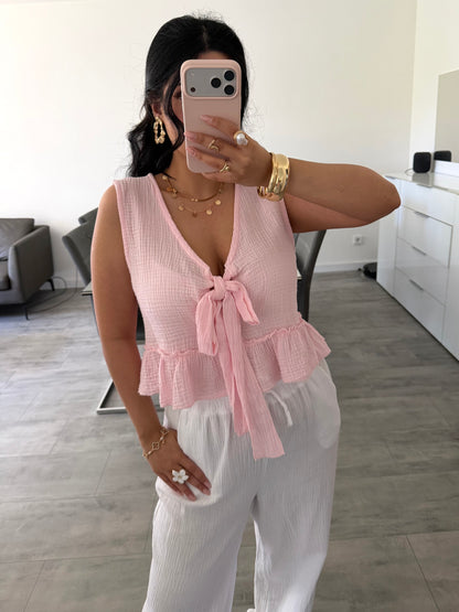 Musselin Top Talia Mit Schleife Detailansicht – MissNova