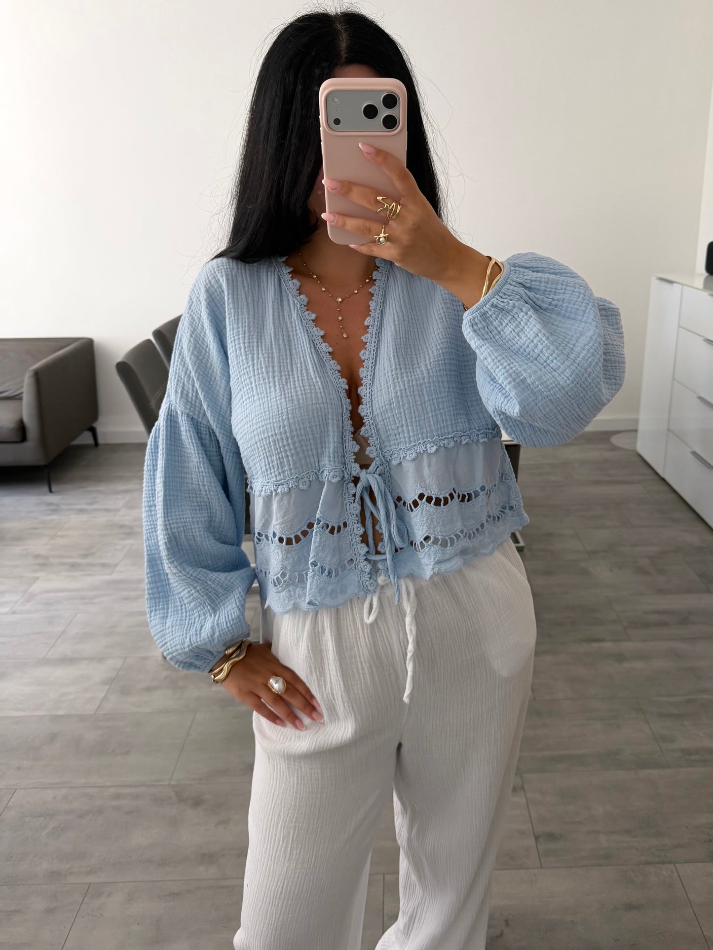 MUSSELIN BLUSE MIT SPITZE MALIA