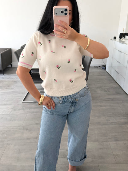 STRICKTOP MIT BLUMENSTICKEREI LILLY – Miss Nova Damenmode