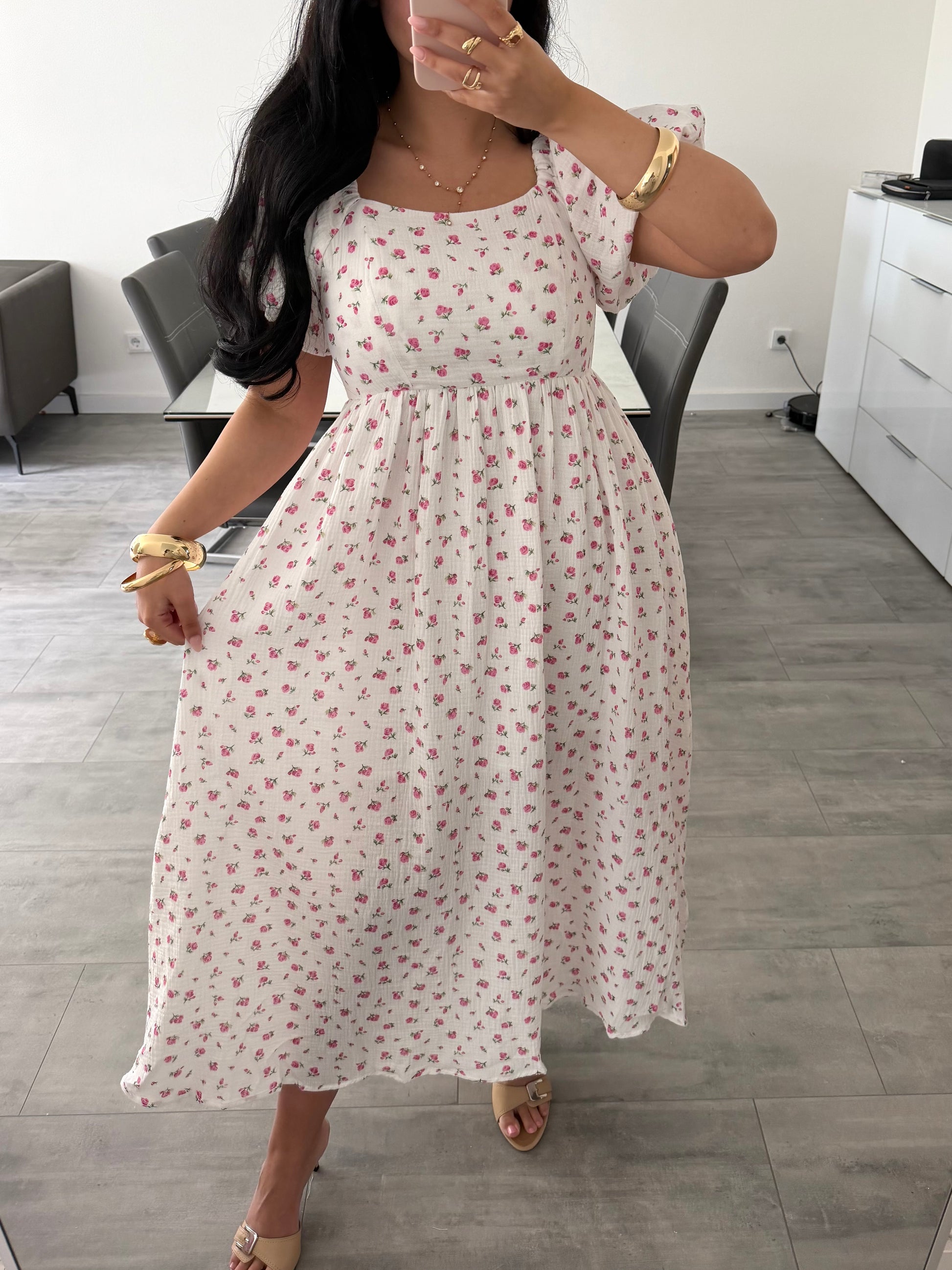 MUSSELIN KLEID ROSALIE MIT ROSENMUSTER – Musselin Mode Miss Nova