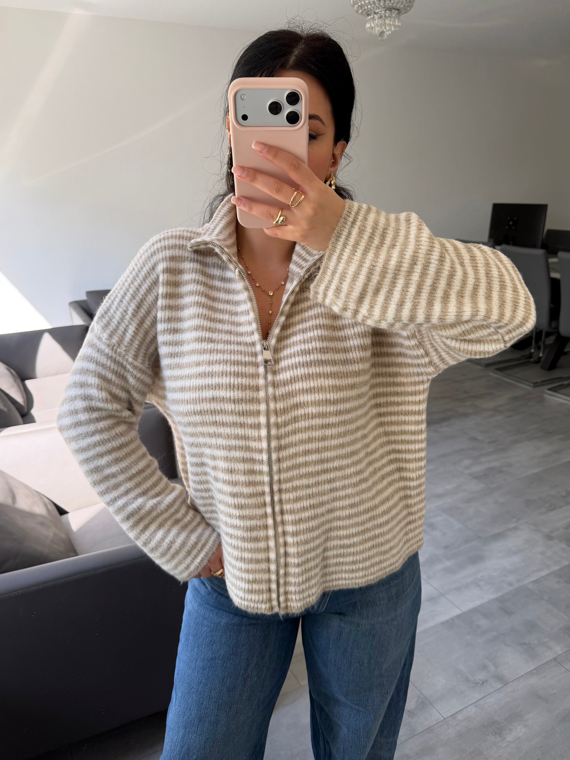 ZIP STRICKJACKE EMILIA GESTREIFT – Miss Nova Damenmode