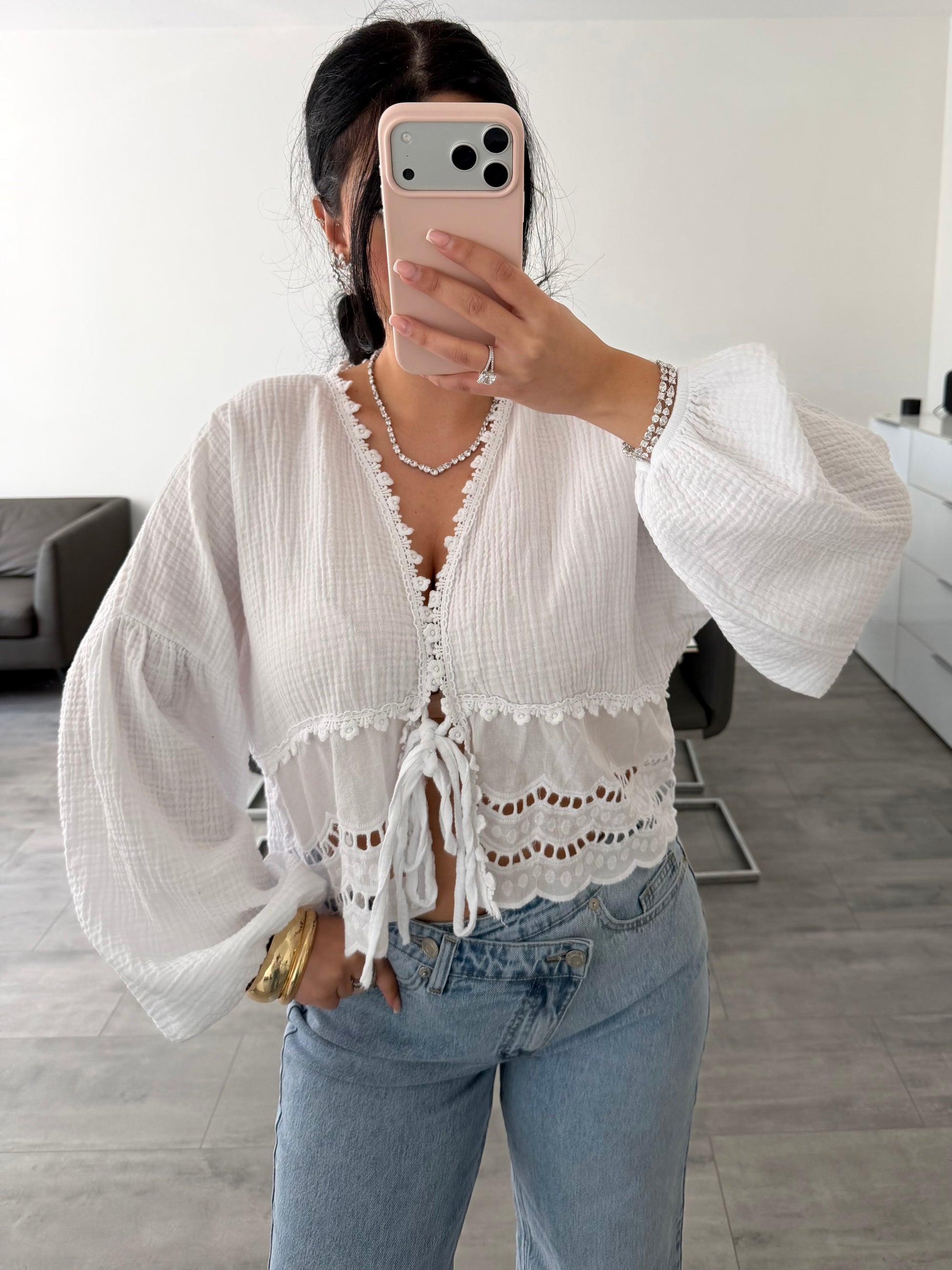 MUSSELIN BLUSE MIT SPITZE MALIA – Musselin Mode Miss Nova