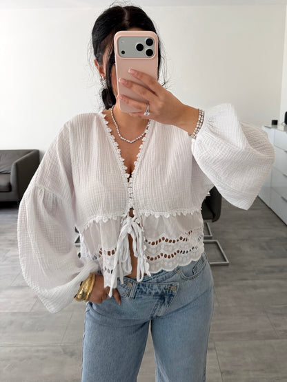 MUSSELIN BLUSE MIT SPITZE MALIA – Musselin Mode Miss Nova