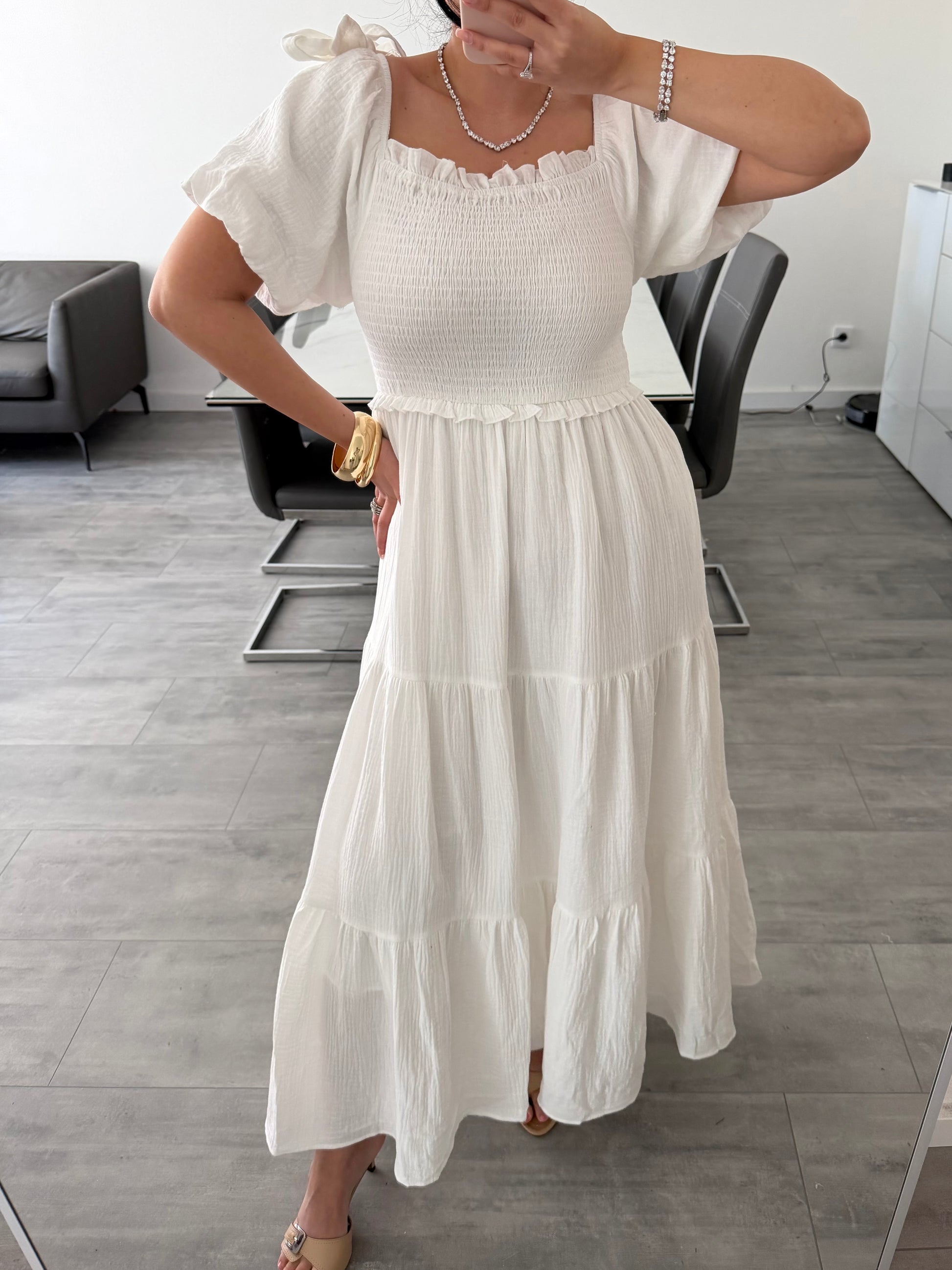 MAXI MUSSELINKLEID SOFIA MIT SCHLEIFENDETAILS – Musselin Mode Miss Nova