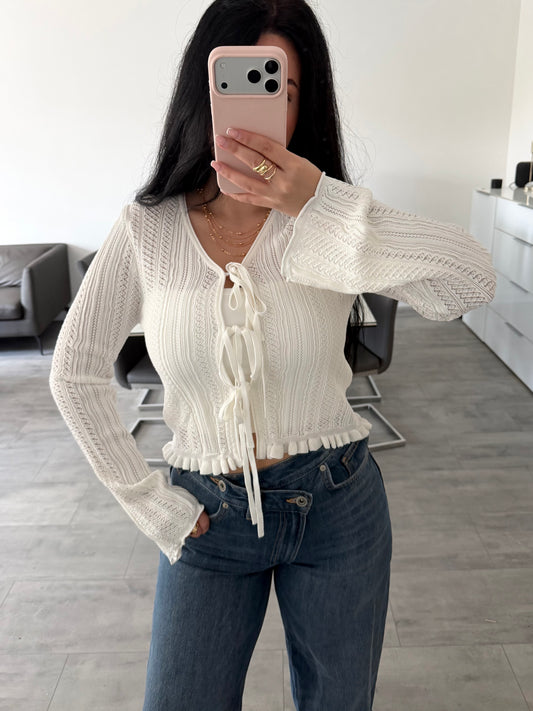 STRICKJÄCKCHEN ELMA MIT SCHLEIFEN Musselin kaufen | Miss Nova