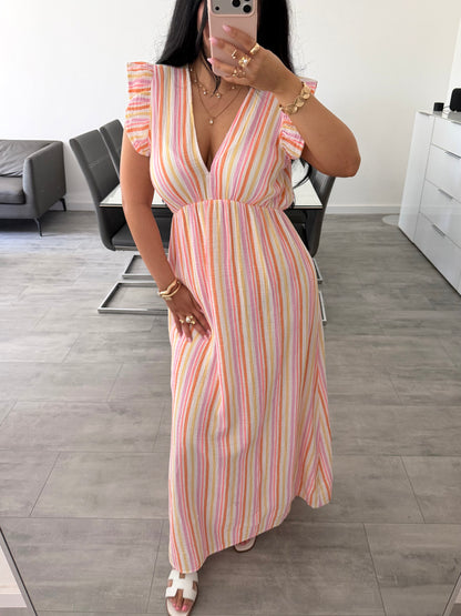 MUSSELIN KLEID MILENA STREIFEN BUNT
