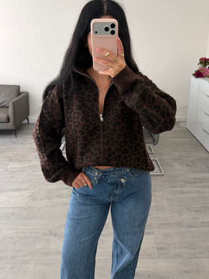 ZIP STRICKJACKE LEOPRINT