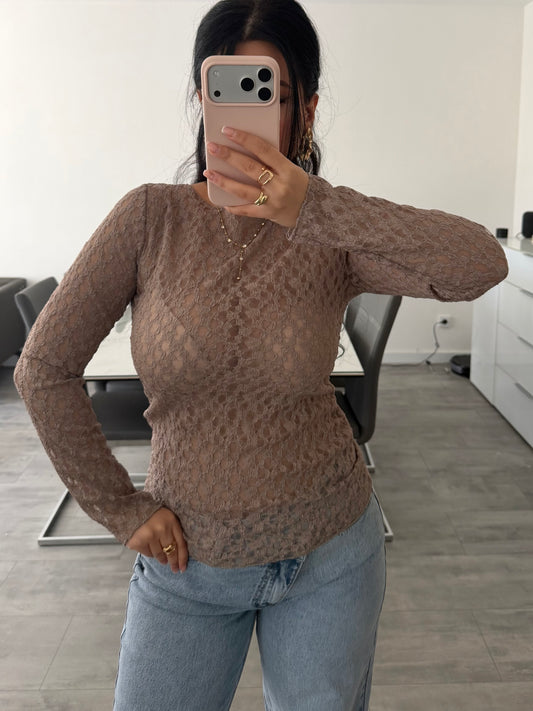 SPITZEN OBERTEIL JULIA TAUPE Musselin kaufen | Miss Nova