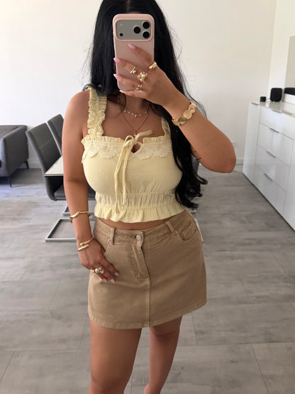CROPPED MUSSELIN TOP MIT SPITZE LINDA