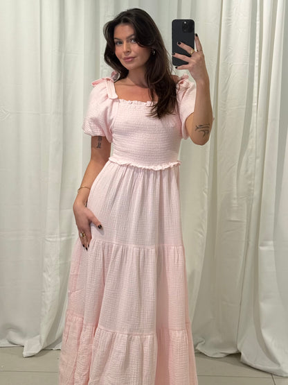 MAXI MUSSELINKLEID SOFIA MIT SCHLEIFENDETAILS