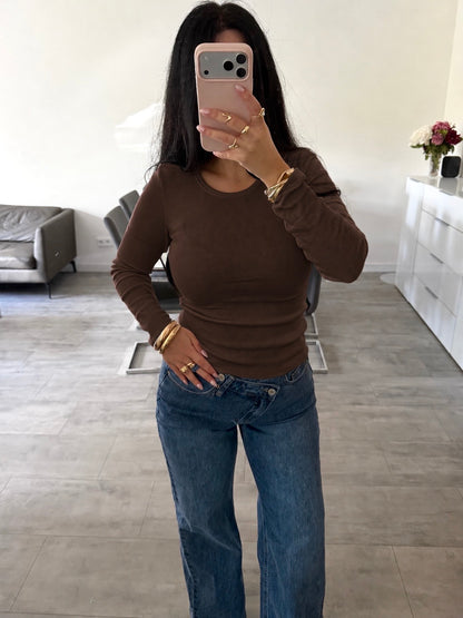 GERIPPTES BASIC BAUMWOLL-SHIRT LISA