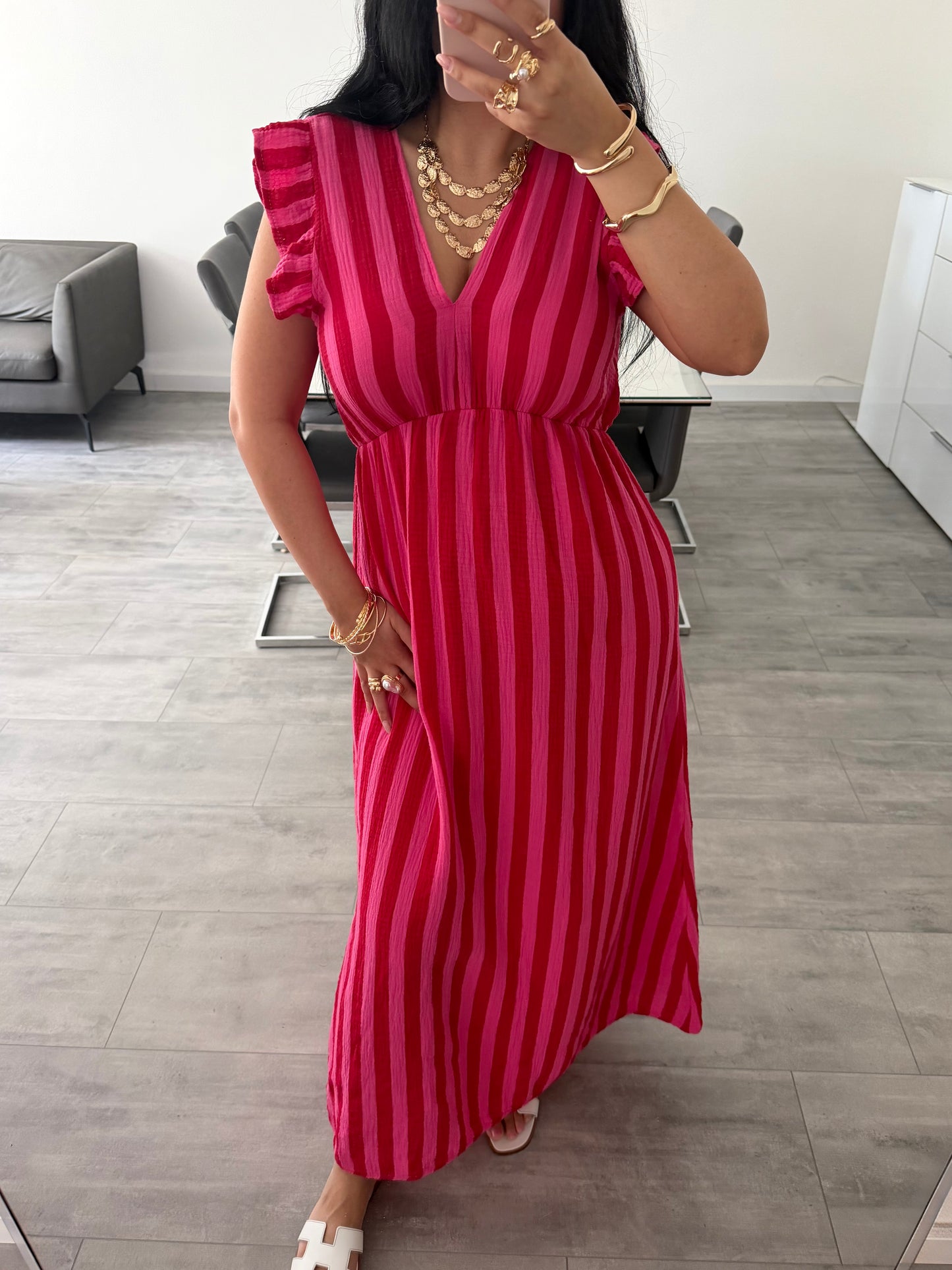 MUSSELIN KLEID MILENA GESTREIFT