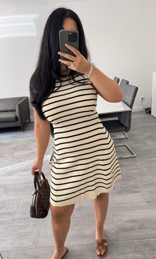 STRICKKLEID MONA STREIFEN WEIß