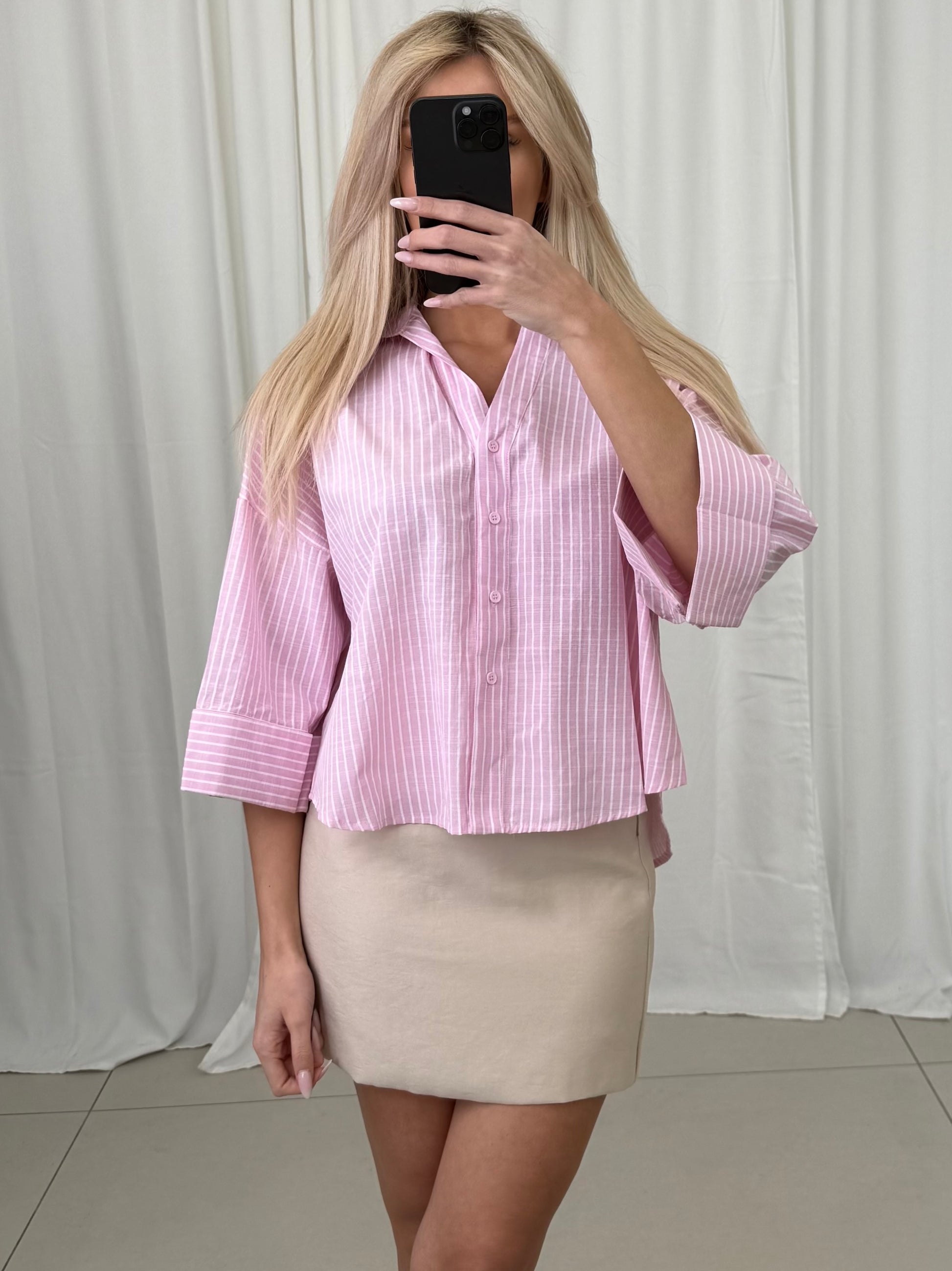 HEMDBLUSE ILONA PINK GESTREIFT – Damenmode bei Miss Nova