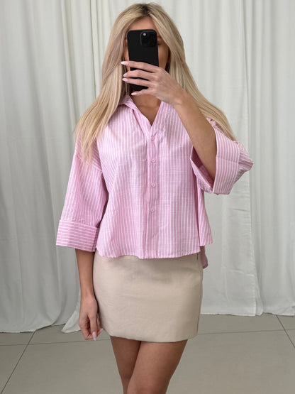 HEMDBLUSE ILONA PINK GESTREIFT – Damenmode bei Miss Nova