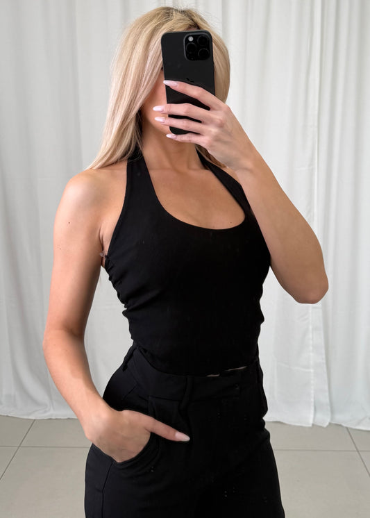 NECKHOLDER TOP SCHWARZ Musselin kaufen | Miss Nova