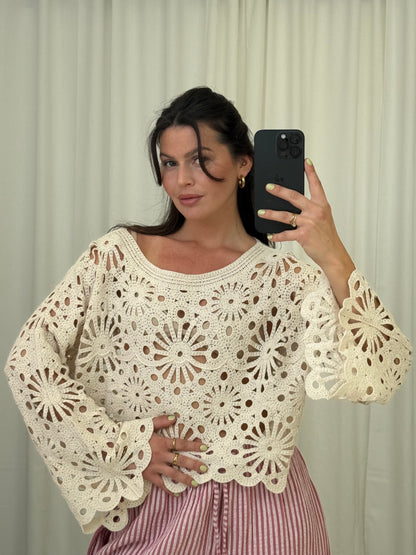 BAUMWOLL-CROCHET OBERTEIL BEIGE