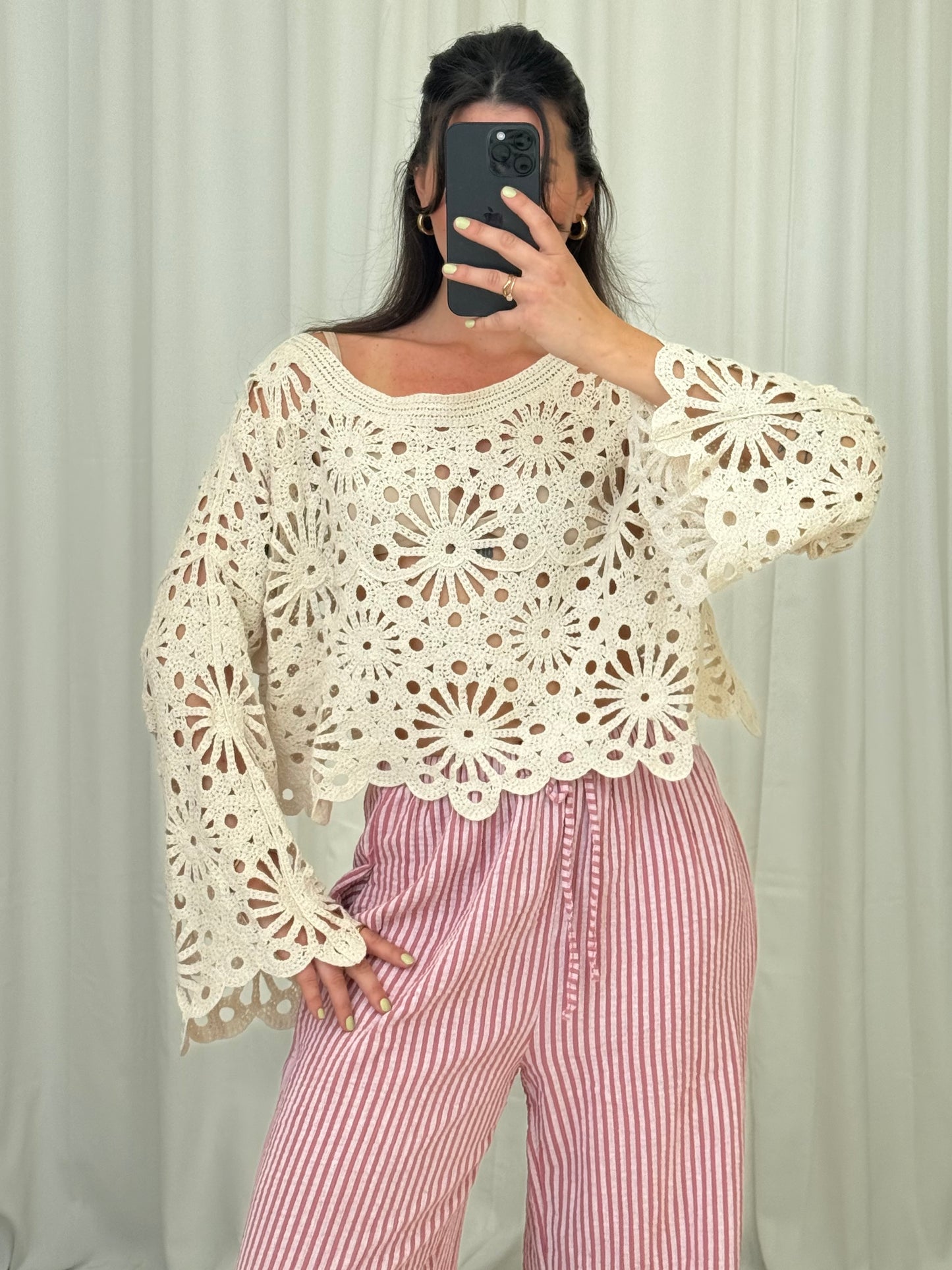 BAUMWOLL-CROCHET OBERTEIL BEIGE
