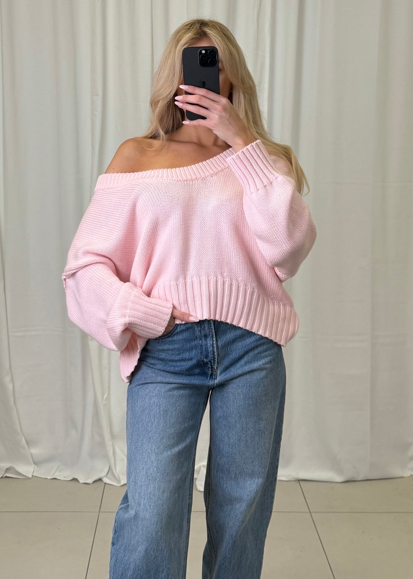 BAUMWOLL OFF-SHOULDER PULLOVER ROSY