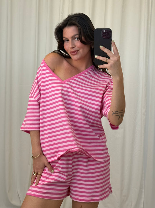 BAUMWOLL-SET AYLA PINK GESTREIFT Musselin kaufen | Miss Nova