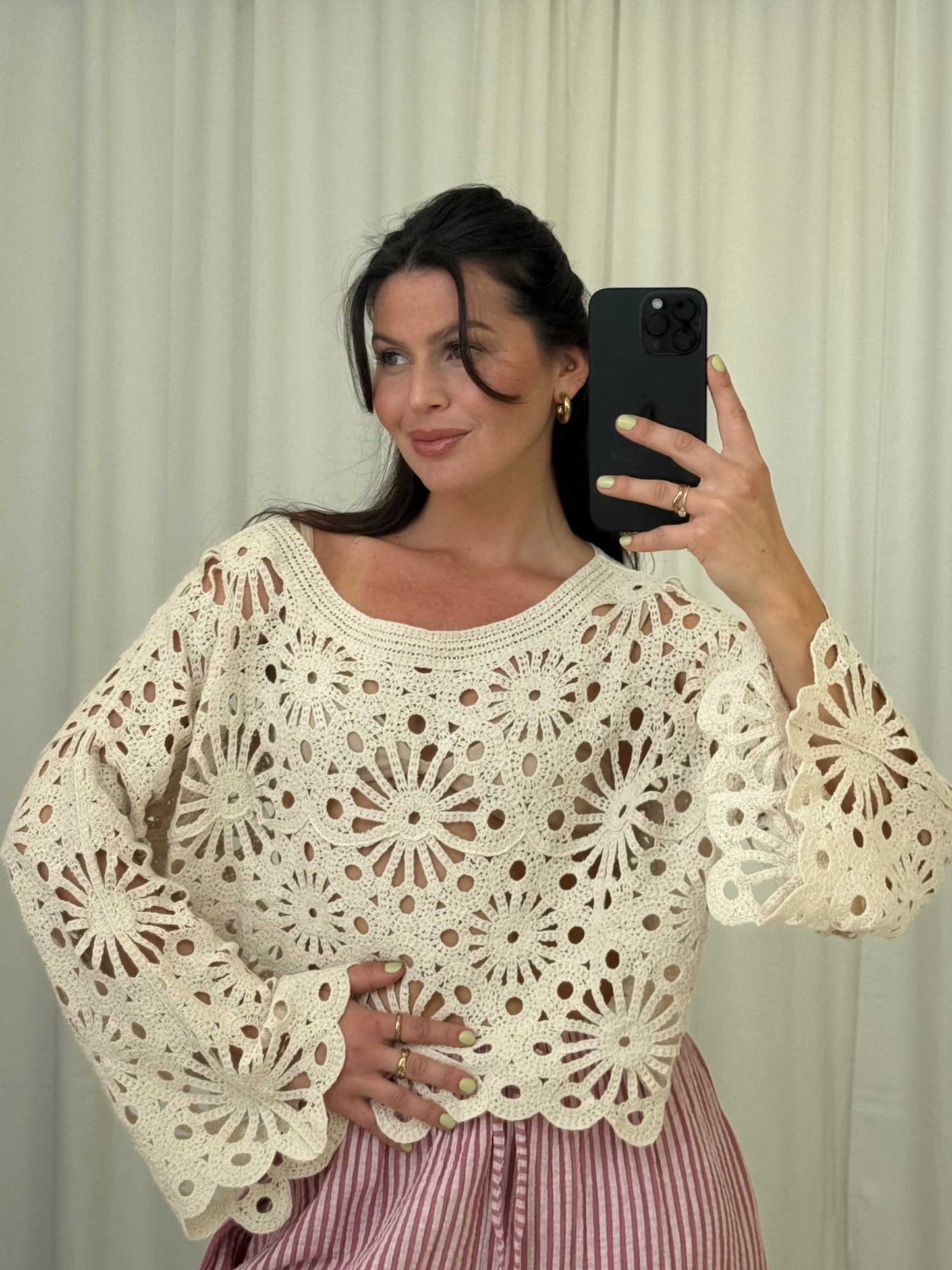 BAUMWOLL-CROCHET OBERTEIL BEIGE