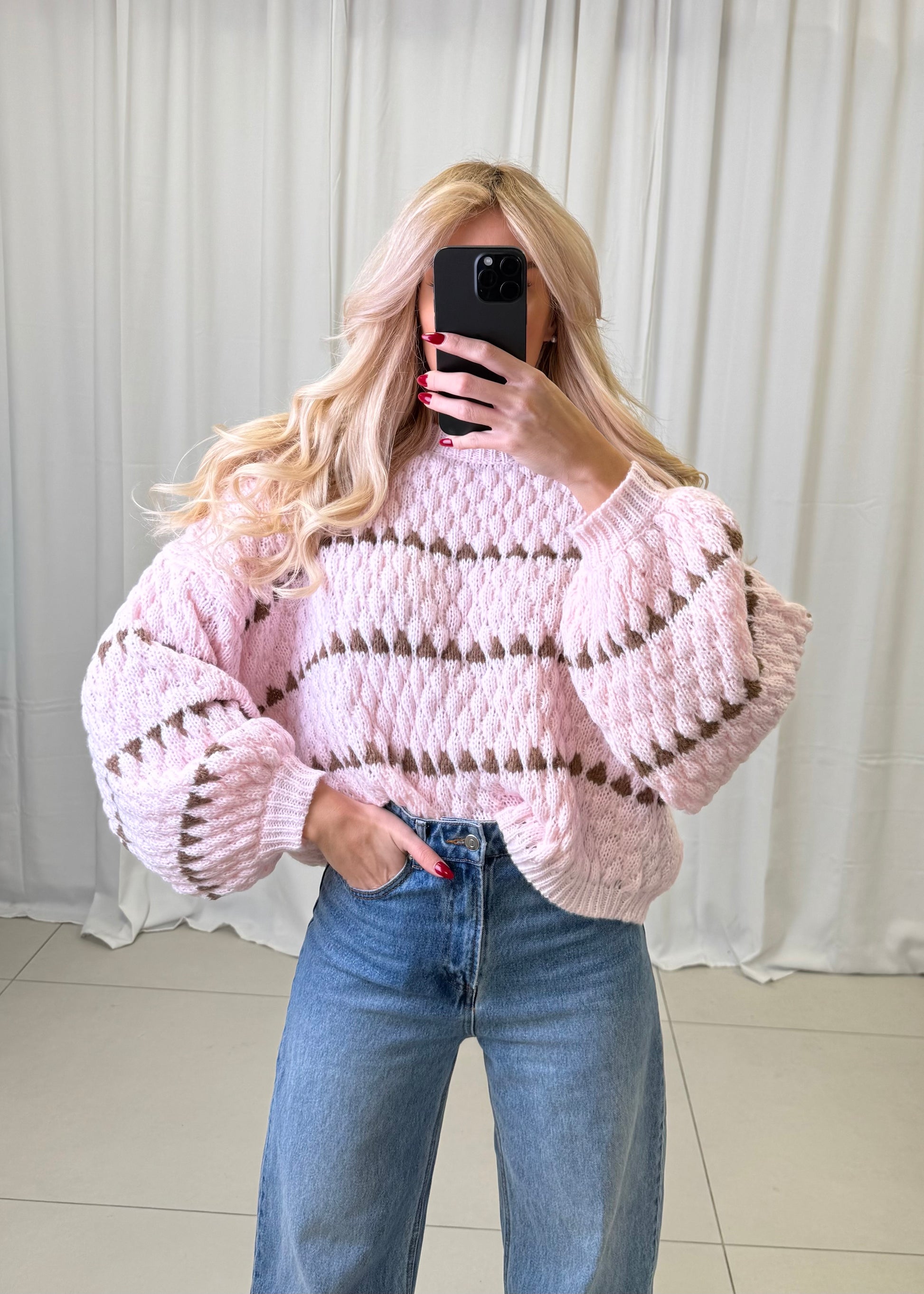 CHUNKY PULLOVER ELINA PINK/COFFEE – Damenmode bei Miss Nova
