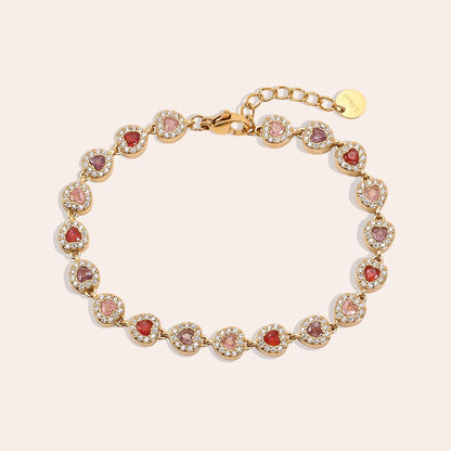 EDELSTAHL ARMBAND ROSA HERZ ZIRKONIA