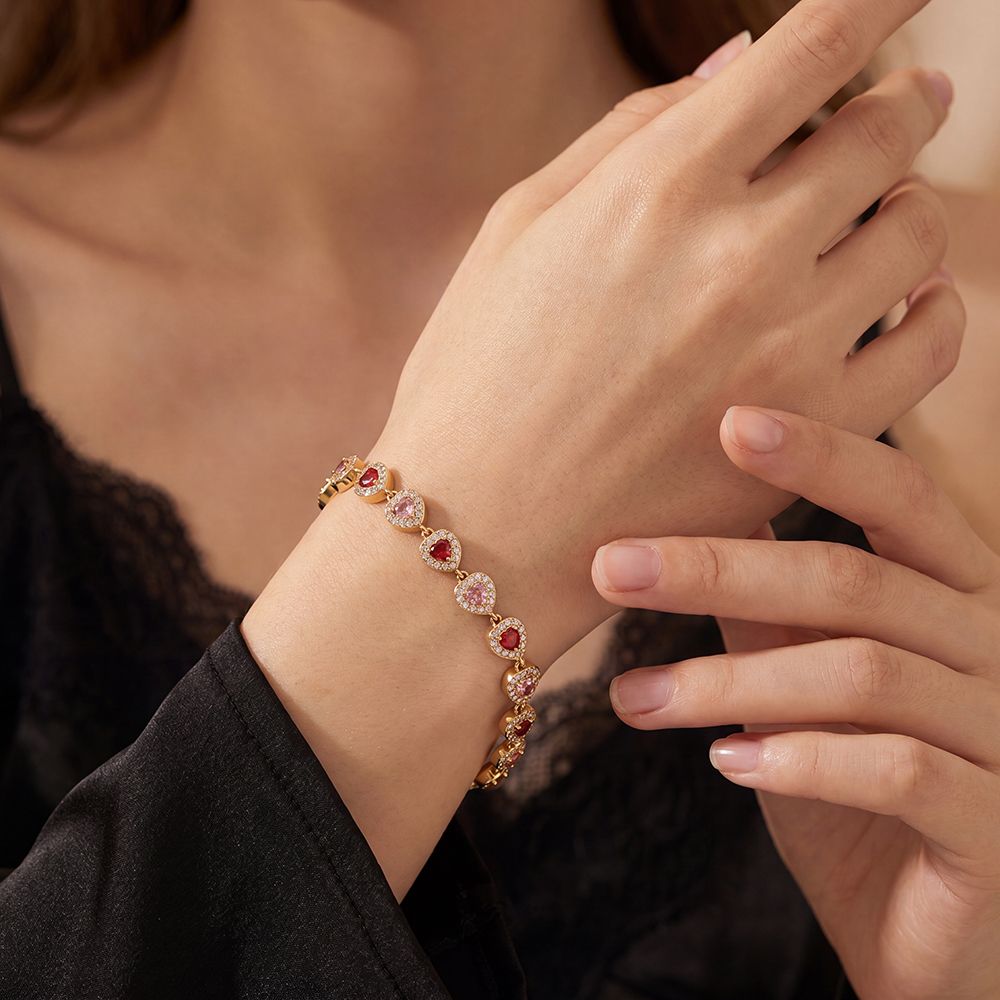 EDELSTAHL ARMBAND ROSA HERZ ZIRKONIA