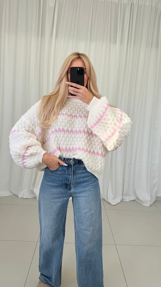CHUNKY PULLOVER ELINA CREME/PINK