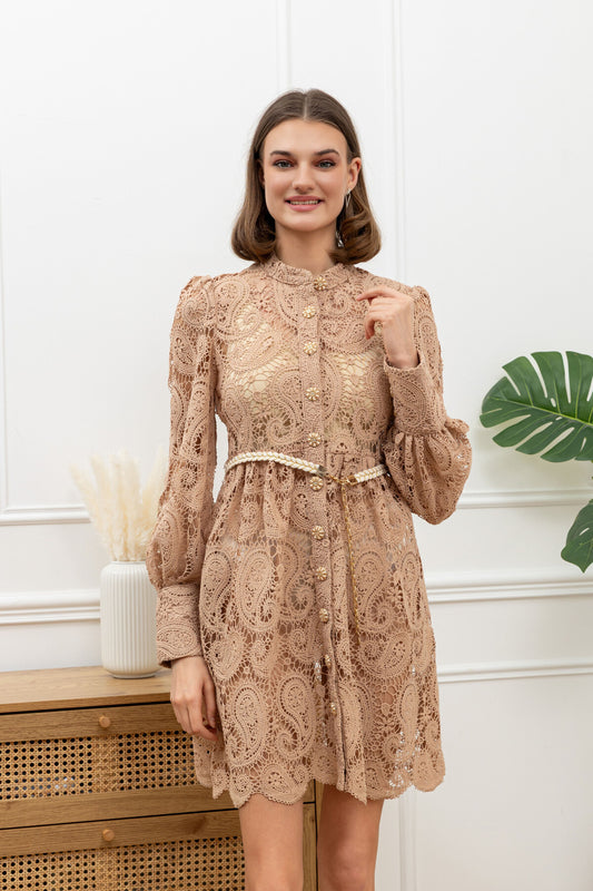 SPITZENKLEID ANISA BEIGE Musselin kaufen | Miss Nova