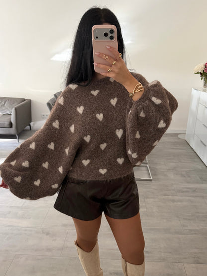 OVERSIZE PULLOVER RIANA MIT BALLONÄRMELN UND HERZEN