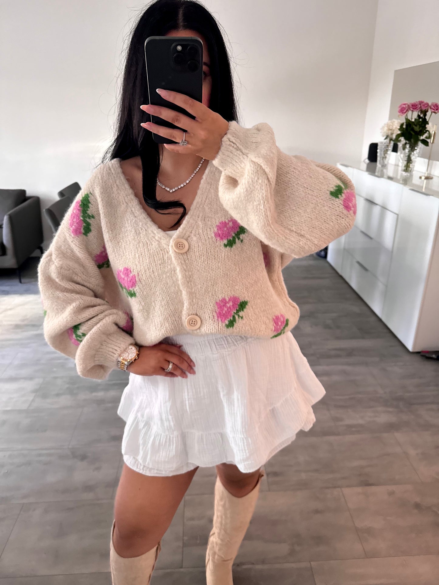 CARDIGAN ROSE BEIGE – Miss Nova Damenmode