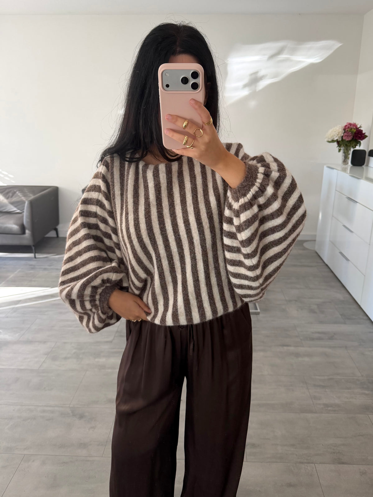 OVERSIZE PULLOVER TIANA MIT BALLONÄRMELN GESTREIFT