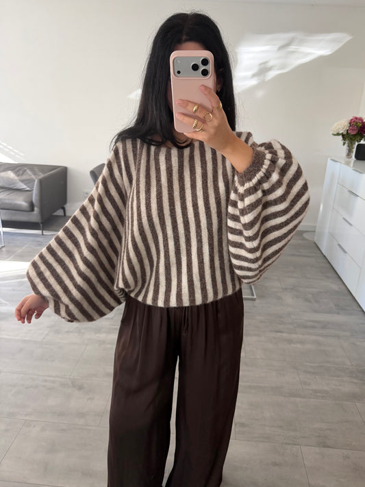 OVERSIZE PULLOVER TIANA MIT BALLONÄRMELN GESTREIFT Musselin kaufen | Miss Nova