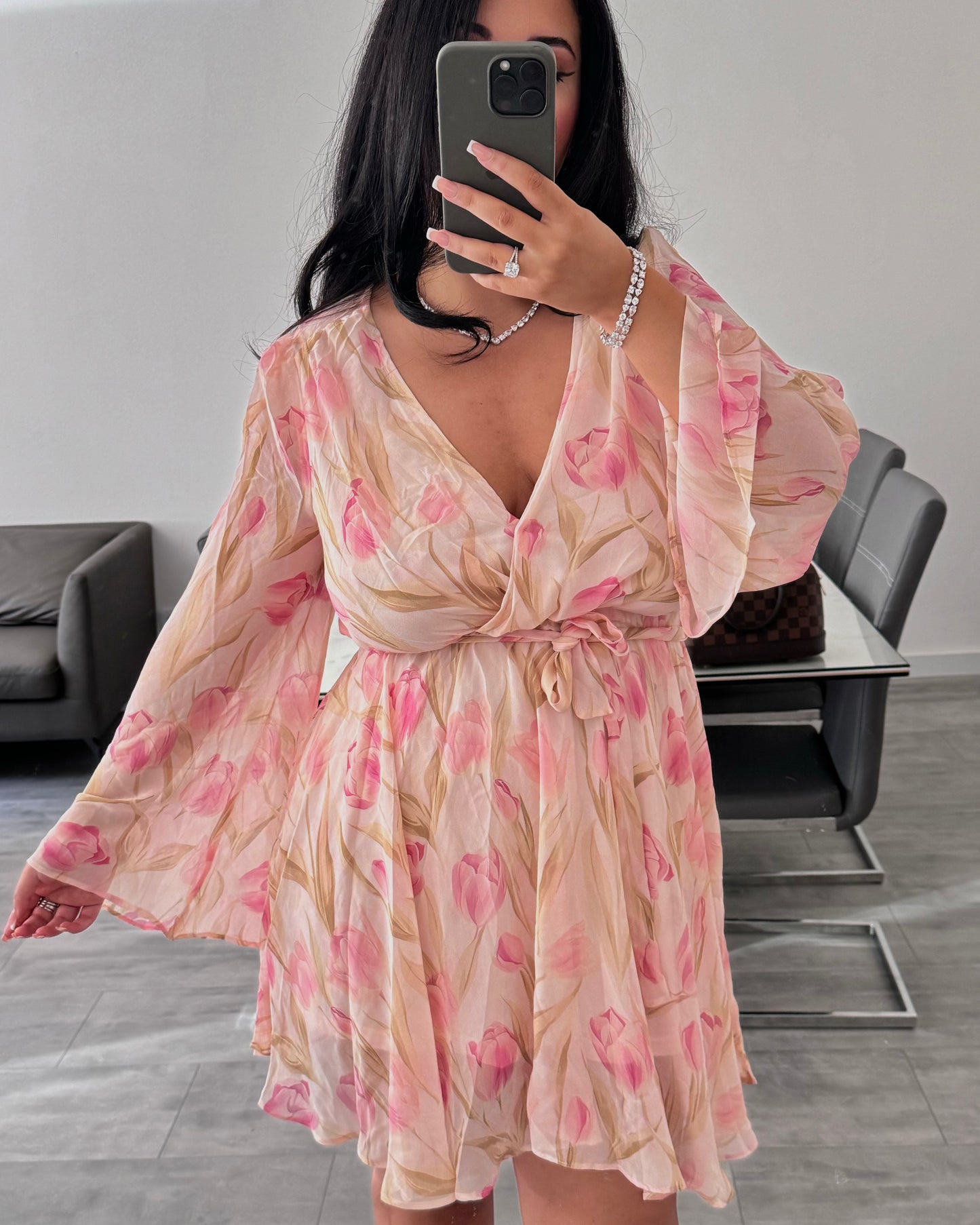 KLEID SOFIA TULPEN ROSA – Miss Nova Damenmode